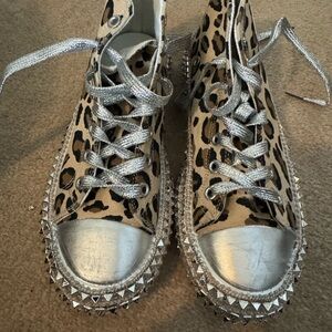 Leopard Print Silver Studded Women's Sneakers